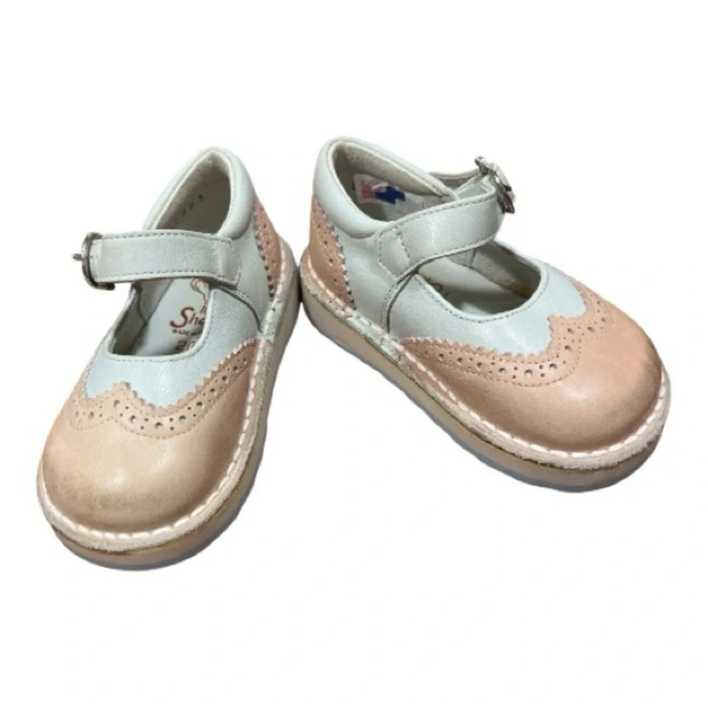 Petit Shoes Sz 4.5 Saddle Oxford w/Strap Made in Spain Leather Pink & Blue